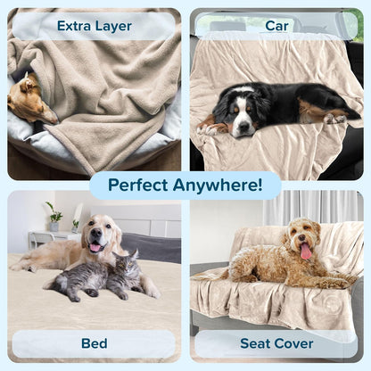 Waterproof Pet Blanket - 50x60-Inch Reversible Sherpa Fleece Throw Protects Couches, Cars, and Beds from Spills, Stains, and Fur by PETMAKER (Gray)