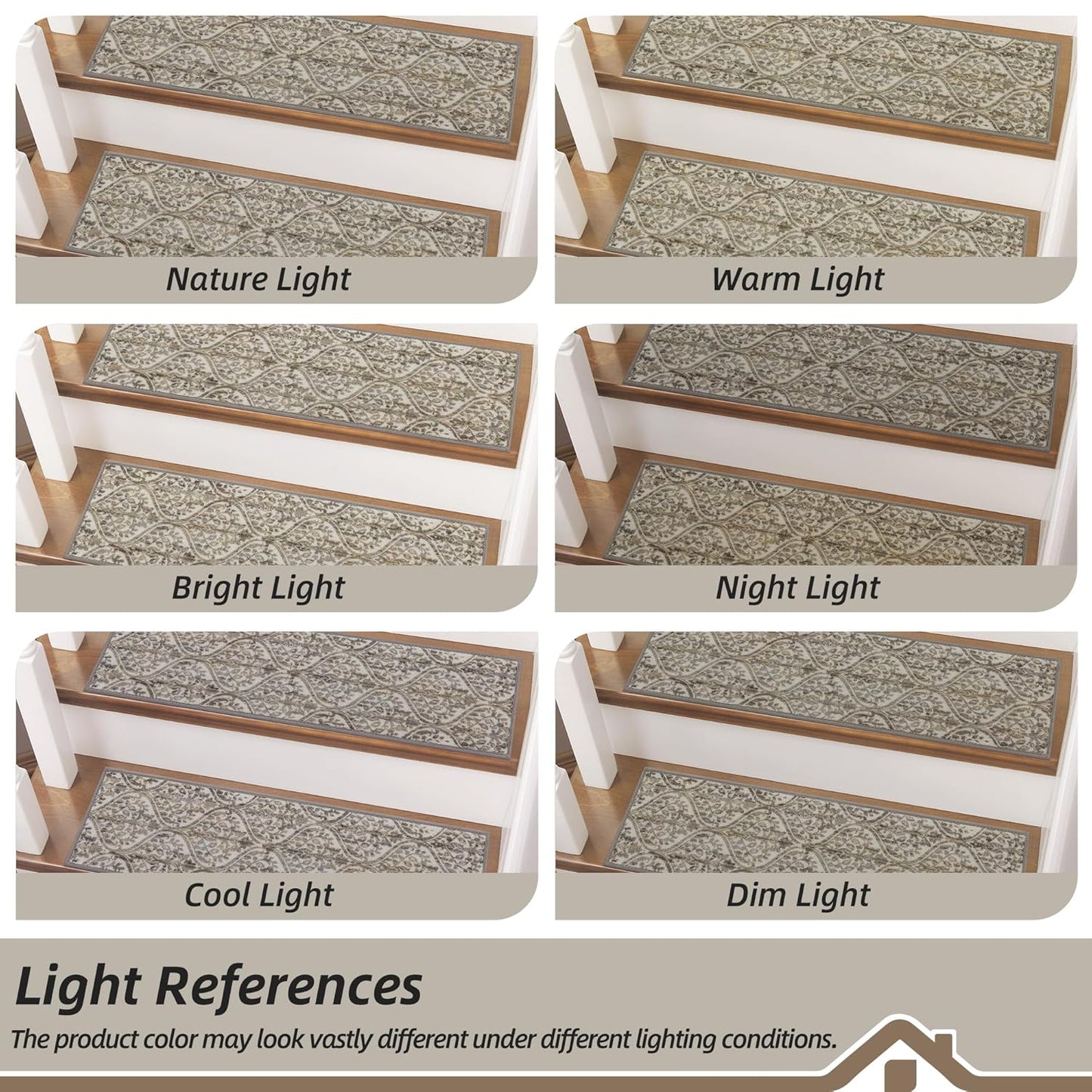 BEQHAUSE Stair Treads for Wooden Steps Non-Slip Machine Washable Carpet Stair Treads 8"X30" Soft Indoor Stair Runner for Kids Elders and Pets, 100% Polyester, TPE Backing, 15pcs, Brown/Grey