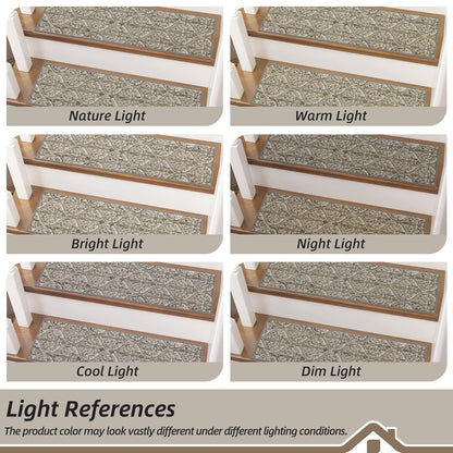 BEQHAUSE Stair Treads for Wooden Steps Non-Slip Machine Washable Carpet Stair Treads 8"X30" Soft Indoor Stair Runner for Kids Elders and Pets, 100% Polyester, TPE Backing, 15pcs, Brown/Grey