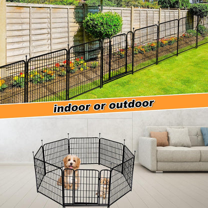 Getlay 36 in(H) Garden Fence, Wide Gate Low Threshold, 10 Panels Total 22.1 Ft(L) Heavy Duty Iron Animal Barrier Fence for Yard,Suitable for Indoor Or Outdoor Dog Fencing,Garden Border Fence