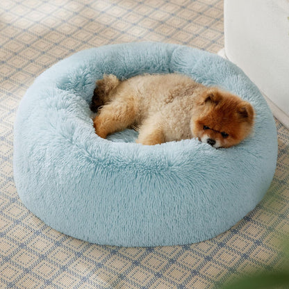 Bedsure Calming Dog Bed Medium Size Dog - Donut Washable Medium Pet Bed, 30 inches Anti-Slip Round Fluffy Plush Faux Fur Cat Bed, Fits up to 45 lbs Pets, Camel