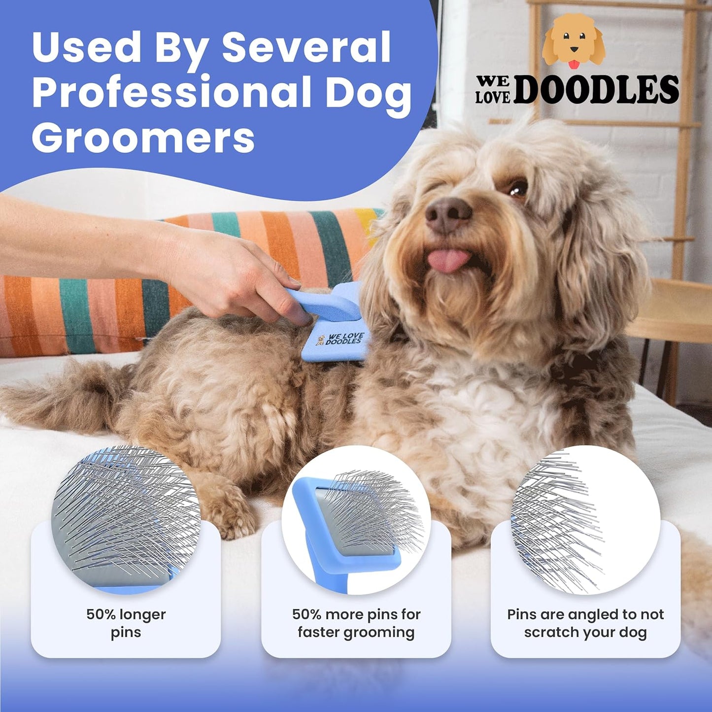 We Love Doodles Large Slicker Brush & Lavender Detangler Spray Pack - for Long-Haired Dogs, Dog Leave-In Conditioner for Reducing Mats, Knots & Tangles, Dematting & Conditioning Kit, 16 oz