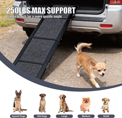 Folding Dog Ramp for Car 71" Long & 19" Wide Portable Pet Ramps with Non-Slip Rug Surface, Outdoor Dog Car Ramp for Large Dogs, SUV Car & Truck, Dog Steps Up to 250LBS