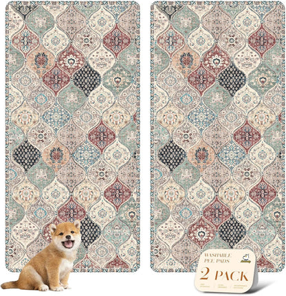 nunubaby Washable Pee Pads for Dogs, Stylish, Non-Slip and Leak-Proof Pee Pads. Reusable Potty Pads for Dogs for Crates and Floors.(Beige/Multi, 24" x48" )