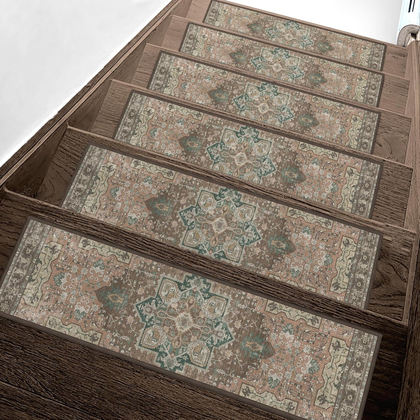 sarben Non Slip Stair Treads for Wooden Steps 15PCS - 8"x30" Indoor Safety Carpet, Edging Mats with TPE Adhesive Backing, Pet and Elderly Friendly Stair Rugs (Taupe) - Colors B