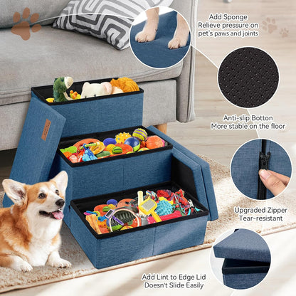 Zerbuger Wider Dog Ramp for High Bed with Storage 18" H, Foldable Dog Stairs for Small Medium Large Older Senior Animal, Sturdy Dog Step for Climbing Bed or Couch, Arthritis-Friendly (Gray, No Condo)