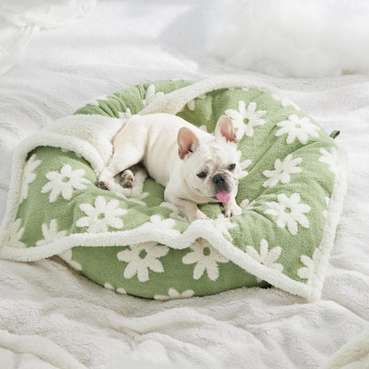 LE SURE Waterproof Dog Blanket for Large Dogs - Washable Double Sided Dog Blankets with Warm Jacquard Shag and Soft Sherpa Fleece, Pet Cat Blanket for Couch Protection, 3D Textured Cloud, Green