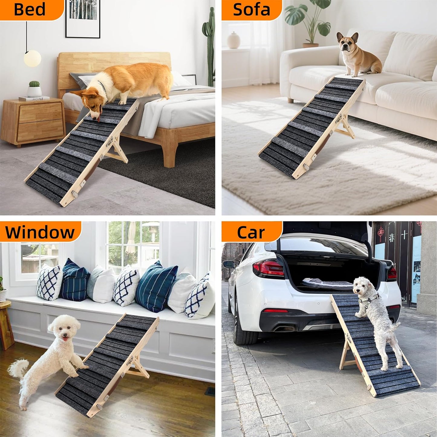 Dog Ramp for Bed-Non-Slip - Extra Wide Pet Ramp for Small Large Dogs to Get on Couch Car Wooden Foldable Dog Ramp Seamlessly Connects Platform -Hold up to 110 Pound-Adjustable, Foldable (L)
