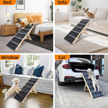 Dog Ramp for Bed-Non-Slip - Extra Wide Pet Ramp for Small Large Dogs to Get on Couch Car Wooden Foldable Dog Ramp Seamlessly Connects Platform -Hold up to 110 Pound-Adjustable, Foldable (L)