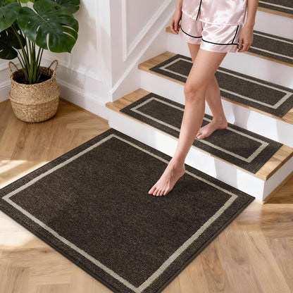 COSY HOMEER Soft Stair Treads Non-Slip Carpet Mat 28inX9in Indoor Stair Runners for Wooden Steps,Stair Rugs for Kids and Dogs, 100% Polyester TPE Backing 4pcs,Beige