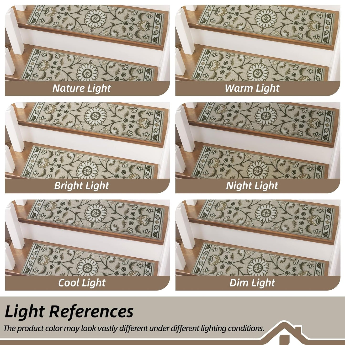 BEQHAUSE Stair Treads for Wooden Steps Non-Slip Machine Washable Carpet Stair Treads 8"X30" Soft Indoor Stair Runner for Kids Elders and Pets, 100% Polyester, TPE Backing, 15pcs, Brown/Grey
