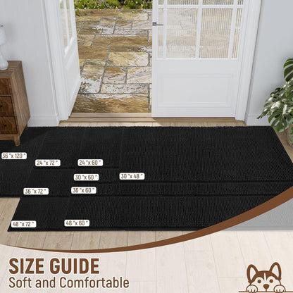 Absorbent Dog Door Mat for Muddy Paws, 60" x 24" Chenille Indoor Mats for Entryway, Trap Dirt Front Door Mat Indoor Entrance Washable Non Slip Soft