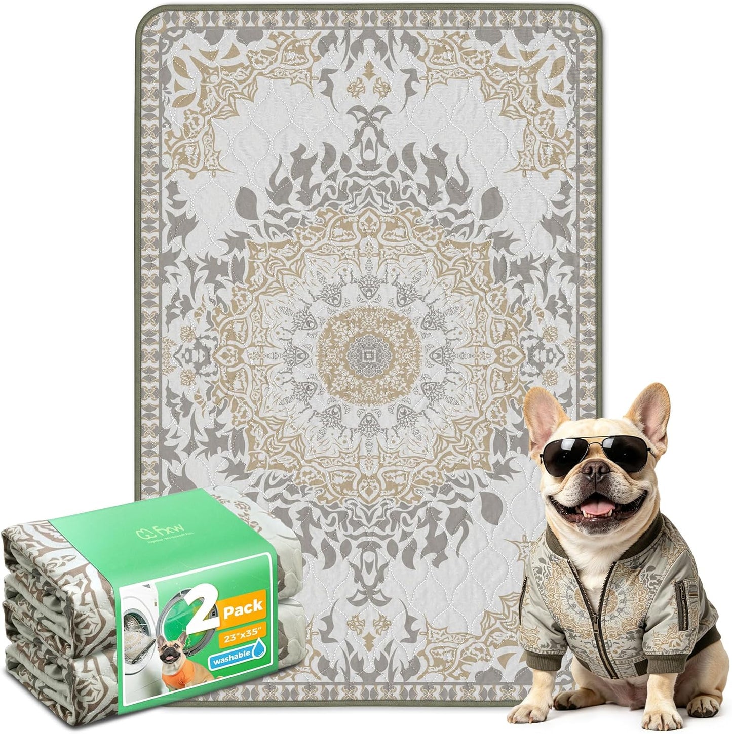 FXW Washable Pee Pads for Dogs, Puppy Pads with Super Absorbent, Specifically Designed for FXW Rollick/Homeplus 24inch 6 Panels Dog Playpen, 39" x 63" Rectangle, Khaki, 1 Pack