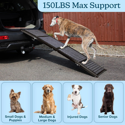 Dog Ramp - 62” x 17.5” Folding Dog Ramp for Car, Truck, SUV, or RV - Portable Ramps for Large Pets with Non-Slip Rug Surface - Pet Travel Accessories by PETMAKER (Black)