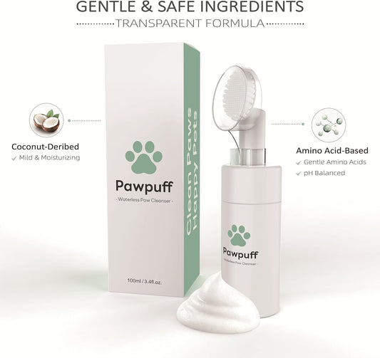 Dog Paw Cleaner Foam - Waterless Pet Foot Wash with Detachable Silicone Scrubber, 100% Plant-Based & Lick-Safe, No-Rinse Dog Paw Shampoo for Muddy Paws, Travel Size 100ml (Mint Green)