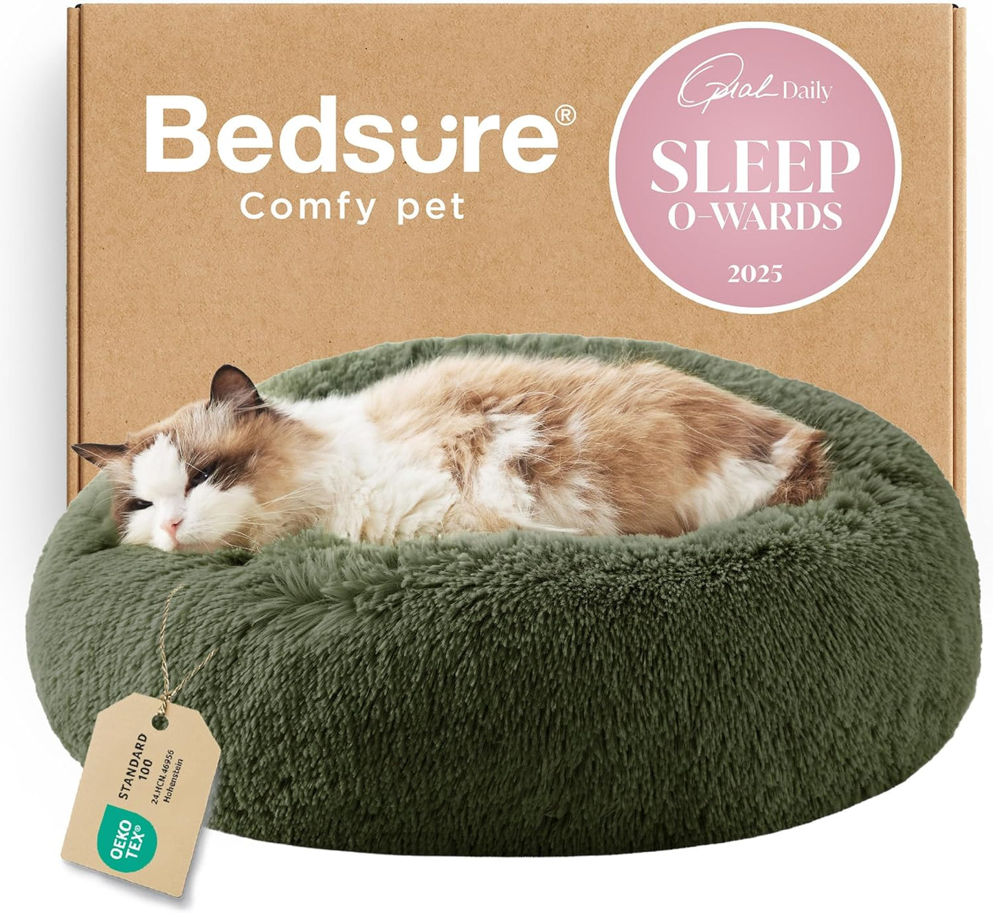 Bedsure Calming Dog Bed Medium Size Dog - Donut Washable Medium Pet Bed, 30 inches Anti-Slip Round Fluffy Plush Faux Fur Cat Bed, Fits up to 45 lbs Pets, Camel