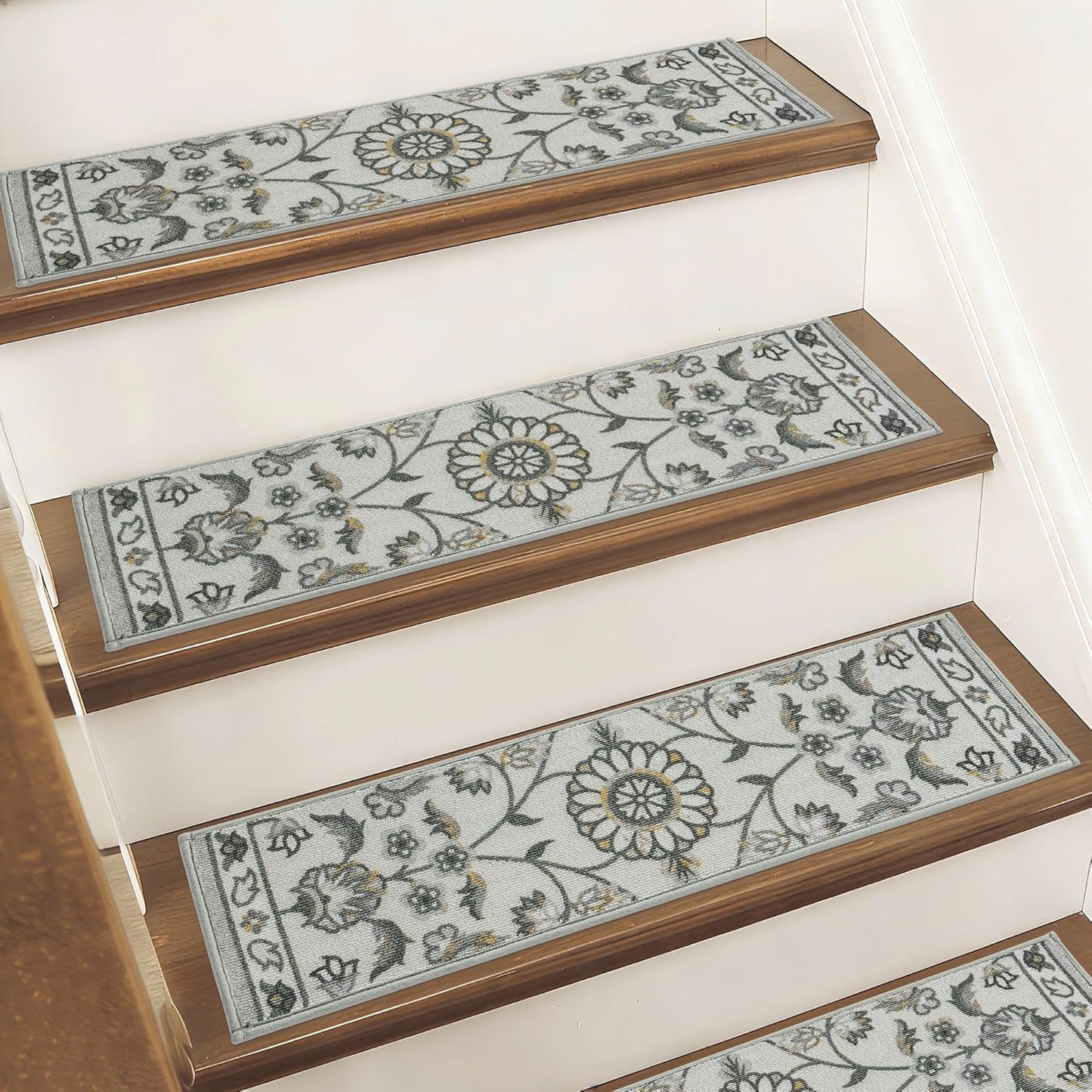 BEQHAUSE Stair Treads for Wooden Steps Non-Slip Machine Washable Carpet Stair Treads 8"X30" Soft Indoor Stair Runner for Kids Elders and Pets, 100% Polyester, TPE Backing, 15pcs, Brown/Grey