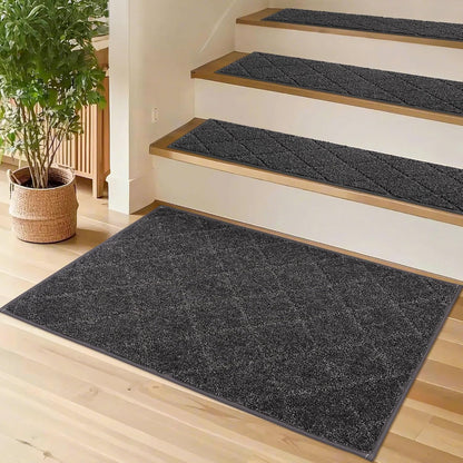 COSY HOMEER Edging Stair Treads Non-Slip Carpet Mat 28inX9in Indoor Stair Runners for Wooden Steps, Edging Stair Rugs for Kids and Dogs, 100% Polyester TPE Backing (7pc, Beige)