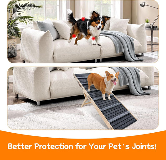 Dog Ramp for Bed-Non-Slip - Extra Wide Pet Ramp for Small Large Dogs to Get on Couch Car Wooden Foldable Dog Ramp Seamlessly Connects Platform -Hold up to 110 Pound-Adjustable, Foldable (L)