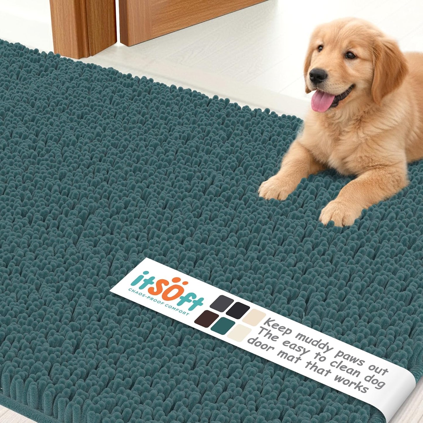 Dog Rugs for Muddy Paws 22x14 | Cleaner Mud Free Floors | Muddy Dogs Mats for Indoor, Dog Mat for Muddy Paws Door Mat Washable, Absorbent Chenille Mud Rug Paw Matt w/ Non Slip Backing, Charcoal Grey