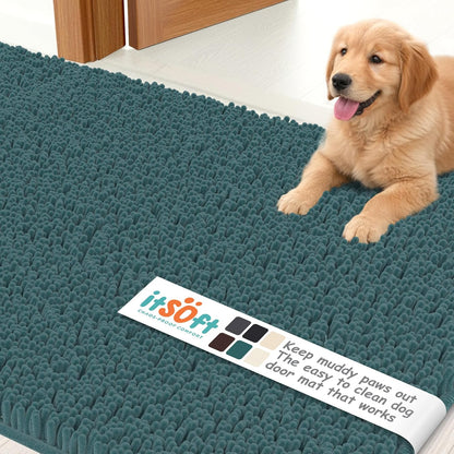 Dog Rugs for Muddy Paws 22x14 | Cleaner Mud Free Floors | Muddy Dogs Mats for Indoor, Dog Mat for Muddy Paws Door Mat Washable, Absorbent Chenille Mud Rug Paw Matt w/ Non Slip Backing, Charcoal Grey