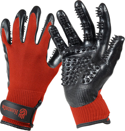 H HandsOn Pet Grooming Gloves - Patented #1 Ranked, Award Winning Shedding, Bathing, & Hair Remover Gloves - Gentle Brush for Cats, Dogs, and Horses (Black, Medium)