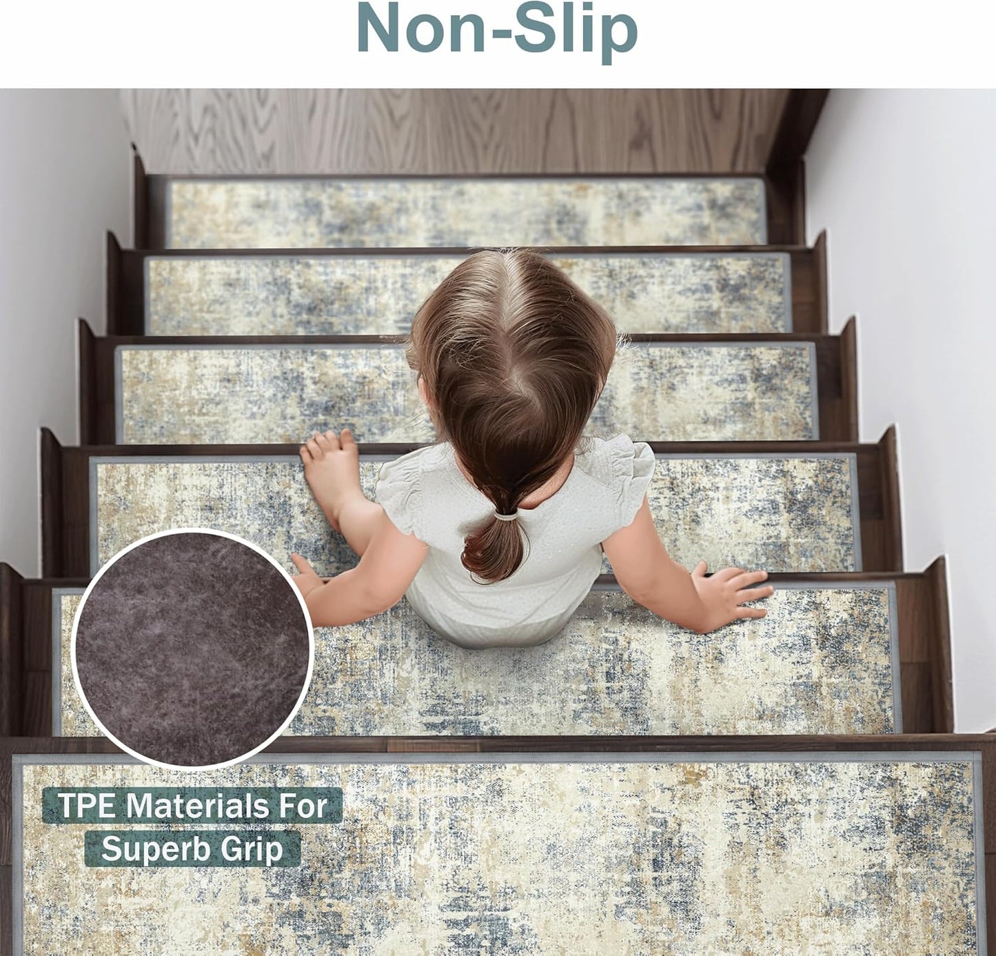 sarben Non Slip Stair Treads for Wooden Steps 15PCS - 8"x30" Indoor Safety Carpet, Edging Mats with TPE Adhesive Backing, Pet and Elderly Friendly Stair Rugs (Taupe) - Colors B
