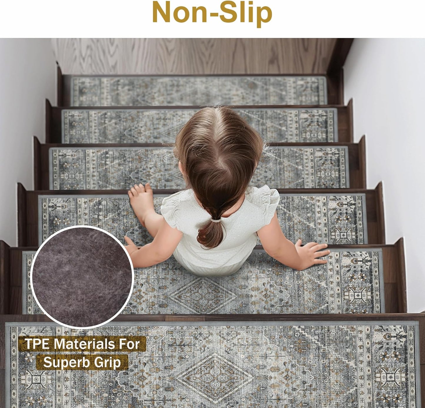 sarben Non Slip Stair Treads for Wooden Steps 15PCS - 8"x30" Indoor Safety Carpet, Edging Mats with TPE Adhesive Backing, Pet and Elderly Friendly Stair Rugs (Taupe) - Colors A