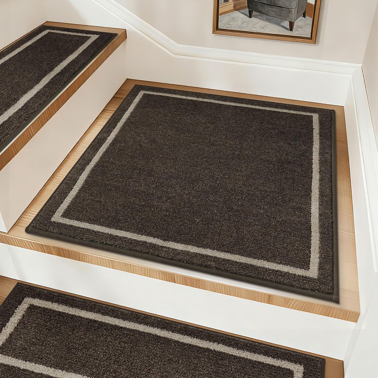 COSY HOMEER Soft Stair Treads Non-Slip Carpet Mat 28inX9in Indoor Stair Runners for Wooden Steps,Stair Rugs for Kids and Dogs, 100% Polyester TPE Backing 4pcs,Beige