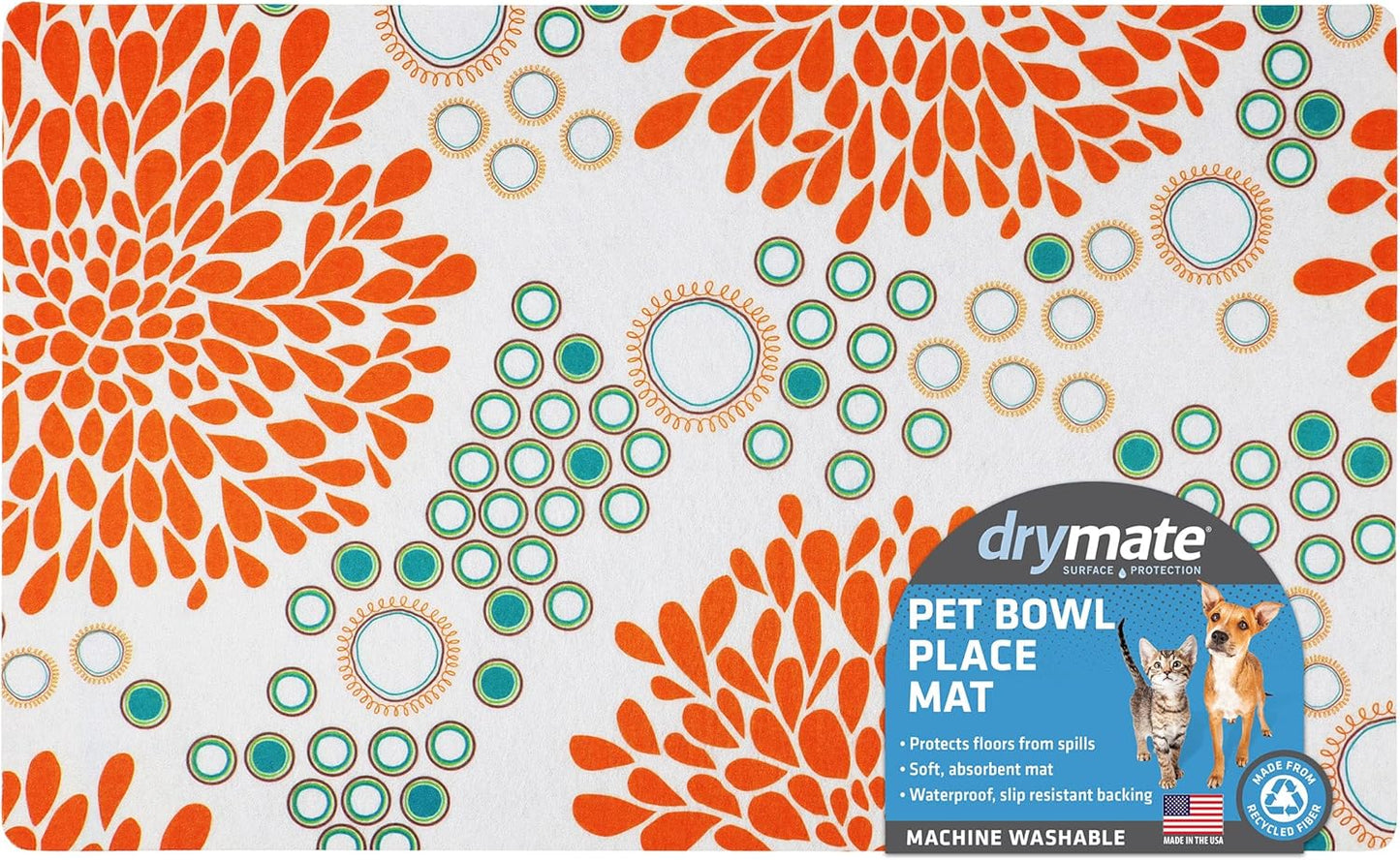 Drymate Pet Bowl Placemat, Dog & Cat Food Feeding Mat - Absorbent Fabric, Waterproof Backing, Slip-Resistant - Machine Washable/Durable (USA Made) (12” x 20”) (Indigo)