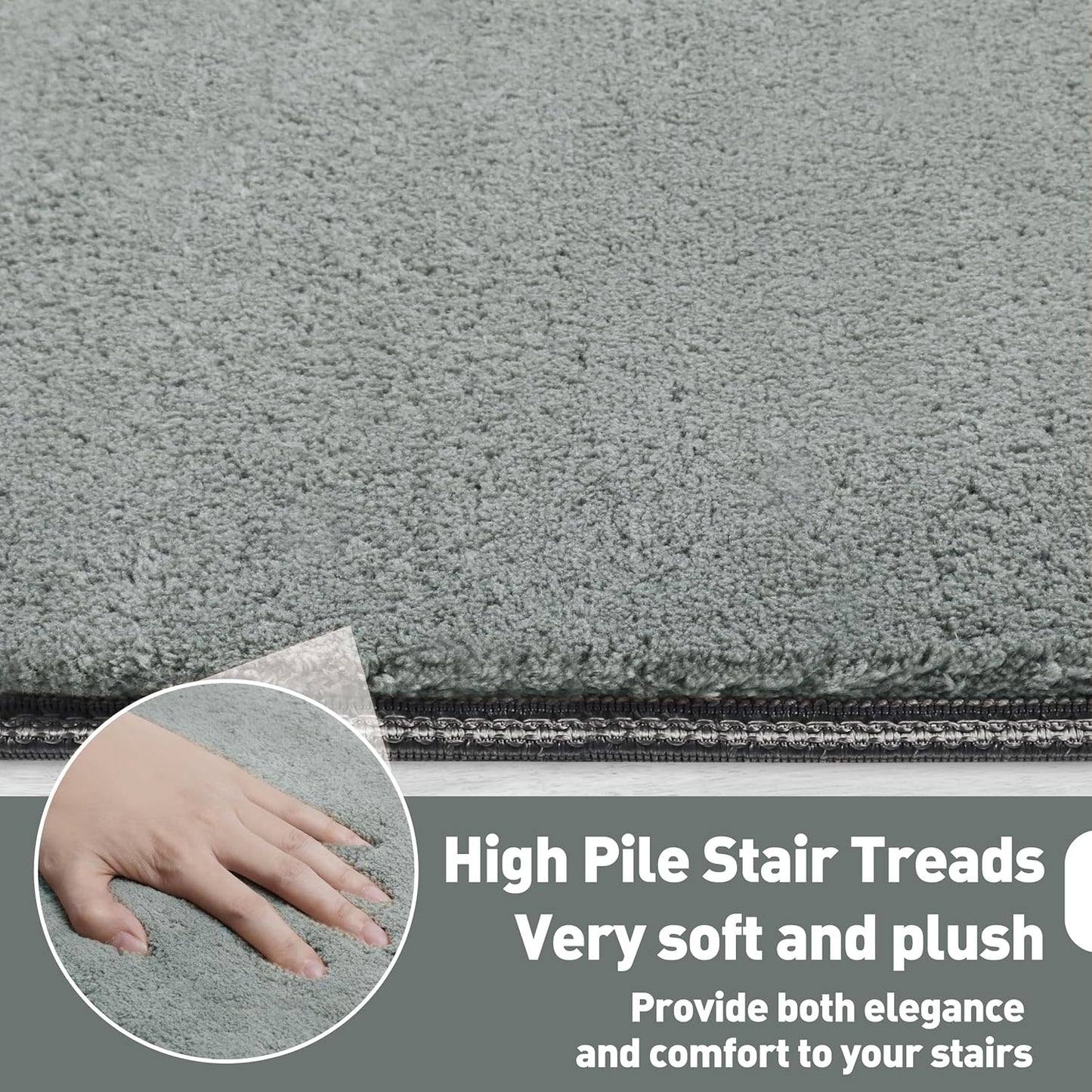 PURE ERA Carpet Stair Treads Ultra Plush 9.5" X 30"Soft Bullnose Indoor Stair Protectors Pet-Friendly Non-Slip Skid Resistant Tape Free Washable Reusable(14 Pieces, Cream Gray)