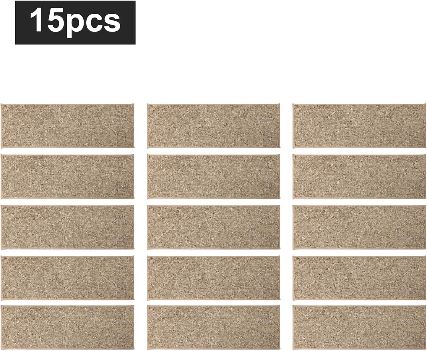 COSY HOMEER Edging Stair Treads Non-Slip Carpet Mat 28inX9in Indoor Stair Runners for Wooden Steps, Edging Stair Rugs for Kids and Dogs, 100% Polyester TPE Backing (7pc, Beige)