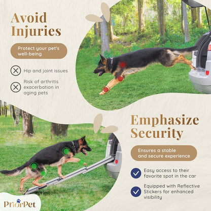 Dog Ramp for Car - Anti-Slip Dog Car Ramp for Large Dogs SUV - Stable 250LBS Capacity - Telescoping Pet Ramp for Car - Portable - Night Safety Reflective Sides - Fixing Clip - Black