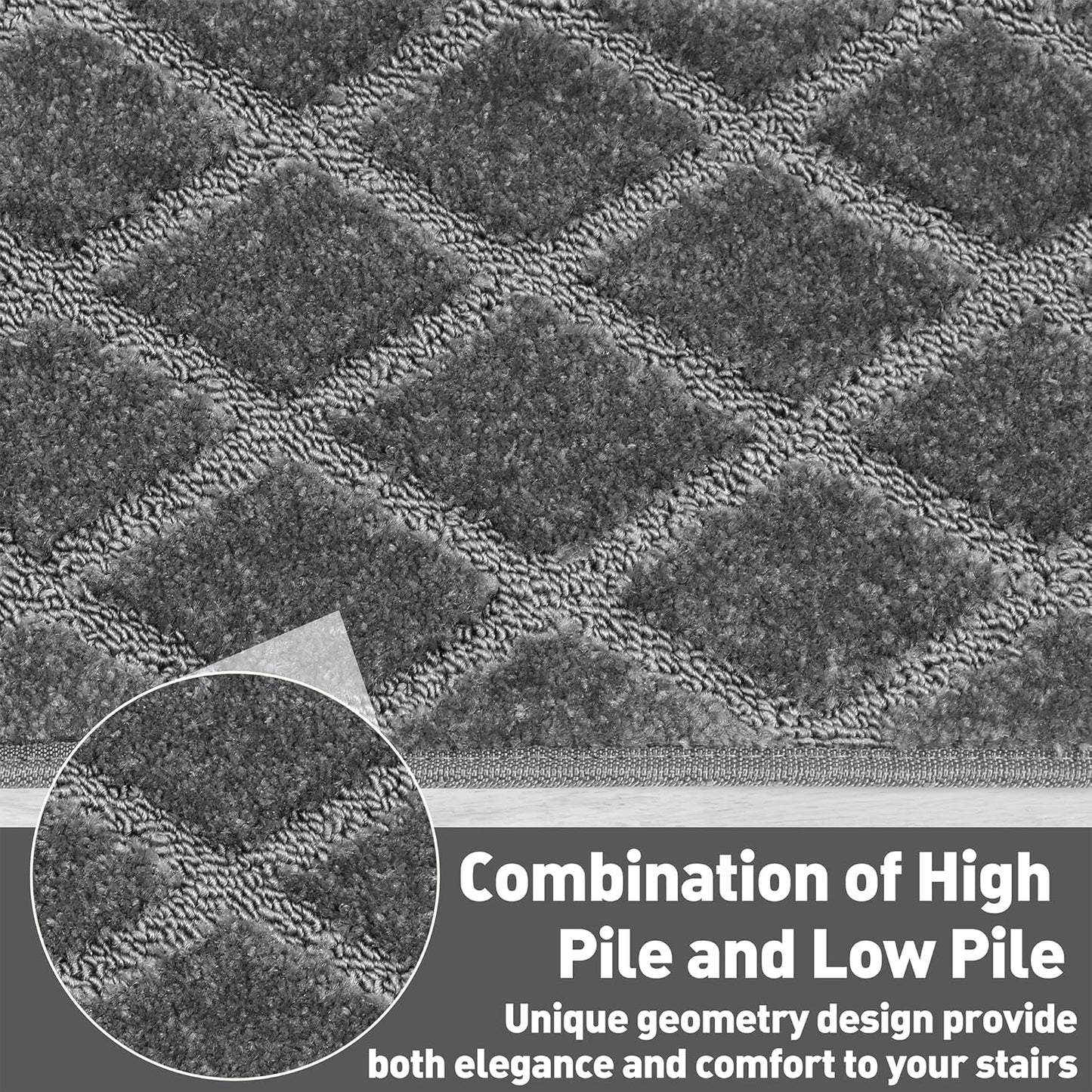PURE ERA Bullnose Carpet Stair Treads Set Tape Free Non-Slip Indoor Stair Protectors Pet Friendly Rugs Covers Soft Skid Resistant Washable Reusable 9.5" x 30"(14 Pieces,Cream Gray)