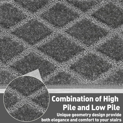 PURE ERA Bullnose Carpet Stair Treads Set Tape Free Non-Slip Indoor Stair Protectors Pet Friendly Rugs Covers Soft Skid Resistant Washable Reusable 9.5" x 30"(14 Pieces,Cream Gray)