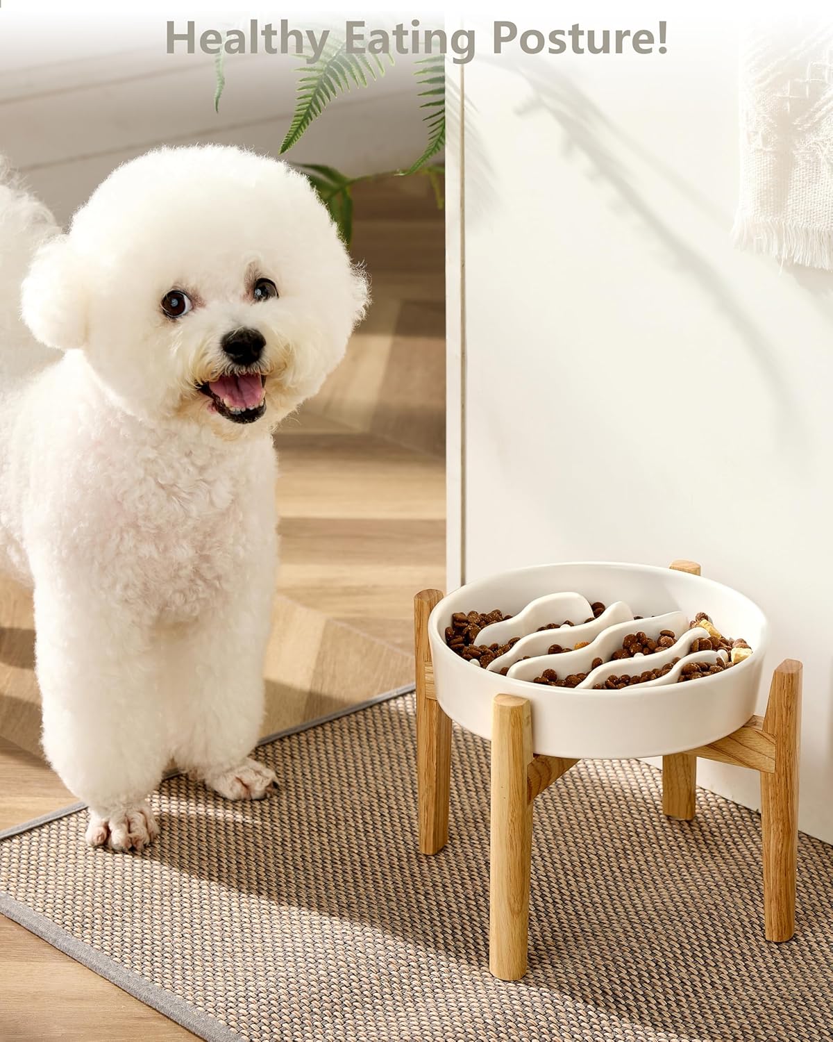 Ceramic Slow Feeder Dog Bowls for Medium and Large Dogs, 2.0 Cups Dog Slow Feeder for Fast Eater, 30oz, 8in, White
