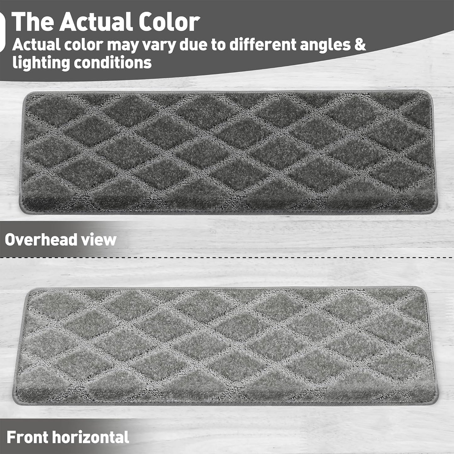 PURE ERA Bullnose Carpet Stair Treads Set Tape Free Non-Slip Indoor Stair Protectors Pet Friendly Rugs Covers Soft Skid Resistant Washable Reusable 9.5" x 30"(14 Pieces,Cream Gray)