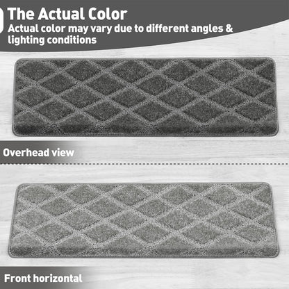 PURE ERA Bullnose Carpet Stair Treads Set Tape Free Non-Slip Indoor Stair Protectors Pet Friendly Rugs Covers Soft Skid Resistant Washable Reusable 9.5" x 30"(14 Pieces,Cream Gray)