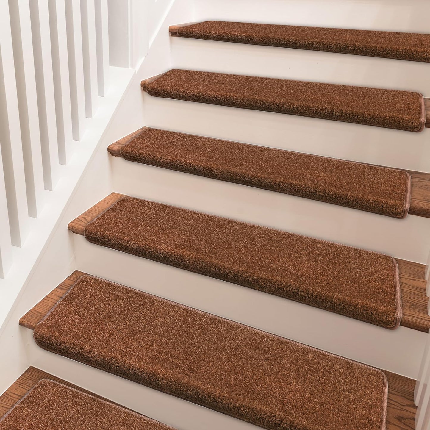 PURE ERA Bullnose Carpet Stair Treads Set Tape Free Non-Slip Indoor Stair Protectors Pet Friendly Rugs Covers Soft Skid Resistant Washable Reusable 9.5" x 30"(14 Pieces,Cream Gray)