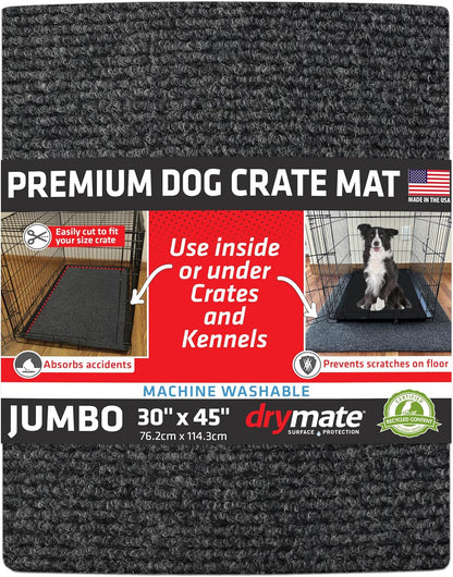Drymate Dog Crate Mat Liner, Absorbs Urine, Waterproof, Non-Slip, Washable Puppy Pee Pad for Kennel Training - Use Under Pet Cage to Protect Floors, Thin Cut to Fit Design (USA Made) (LGrey)(29"x48")