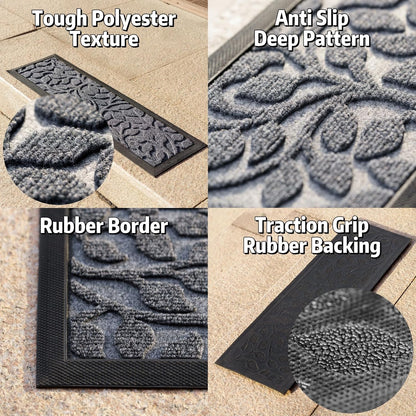 Aucuda Stair Treads Outdoor for Elders and Dogs on Wooden Steps, 30" x 8.5" (2pcs )Non Slip Stair Runner Rug Heat Insulation Rubber Backing, Gray Floral Staircase Mat Carpet for Indoor Grip Farmhouse.
