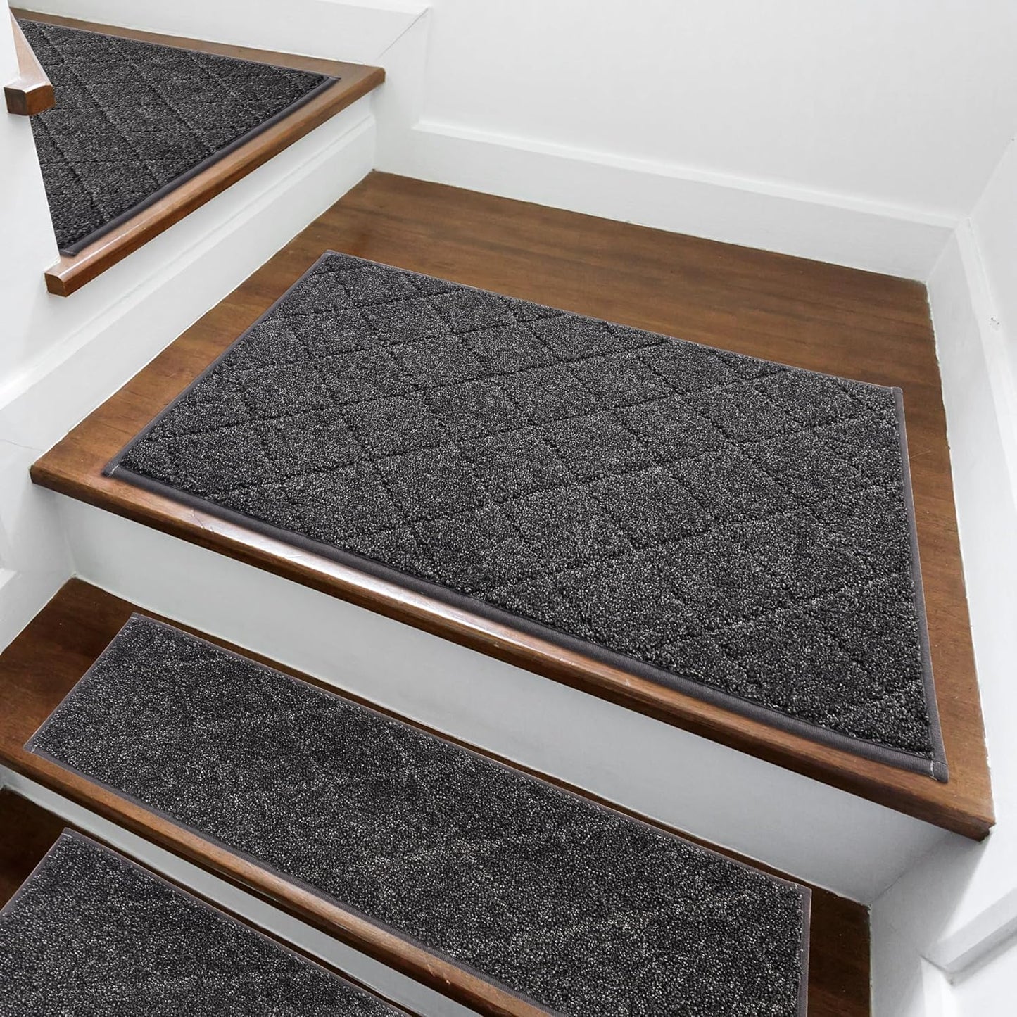 COSY HOMEER Edging Stair Treads Non-Slip Carpet Mat 28inX9in Indoor Stair Runners for Wooden Steps, Edging Stair Rugs for Kids and Dogs, 100% Polyester TPE Backing (7pc, Beige)