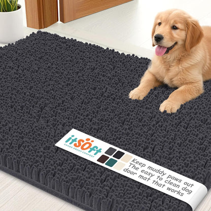 Dog Rugs for Muddy Paws 22x14 | Cleaner Mud Free Floors | Muddy Dogs Mats for Indoor, Dog Mat for Muddy Paws Door Mat Washable, Absorbent Chenille Mud Rug Paw Matt w/ Non Slip Backing, Charcoal Grey