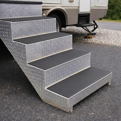 Ottomanson Outdoor Rubber Stair Treads – Ribbed Heavy-Duty Non-Slip Stair Mats – Best Grip on Concrete, Brick & Textured Step – Fastening Recommended for Wooden & RV Steps, Pack of 5