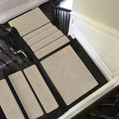 PURE ERA Bullnose Carpet Stair Treads Set Tape Free Non-Slip Indoor Stair Protectors Pet Friendly Rugs Covers Soft Skid Resistant Washable Reusable 9.5" x 30"(14 Pieces,Cream Gray)