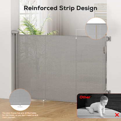 Retractable Baby Gate for Stairs, 42" Tall X 200" Wide Mesh Dog Gate Indoor, Child Gate for Doorways, Hallways, Deck, Indoor Outdoor Pet Baby Safety Essentials for Home, Black