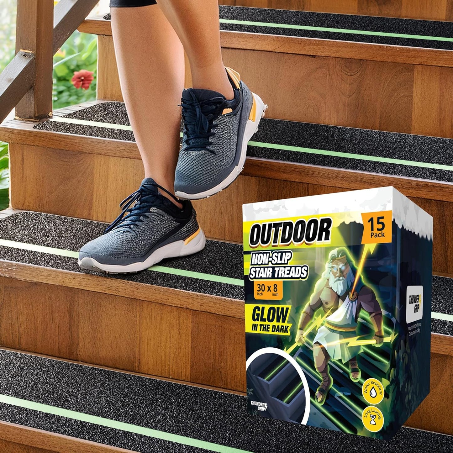 THUNDER GRIP Glow in the Dark 30" x 6"-12-Pack Weather Resistant Outdoor Stair Treads 80-Grit