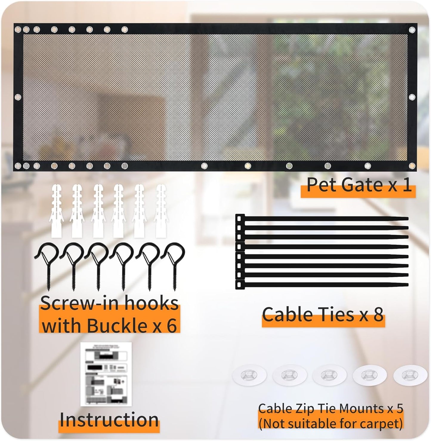 NWK Magic Dog Gate for Stairs Pet Gate for The House Providing a Safe Enclosure for Pets to Play and Rest, 6 Hooks Design (30'' X 43'')