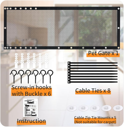 NWK Magic Dog Gate for Stairs Pet Gate for The House Providing a Safe Enclosure for Pets to Play and Rest, 6 Hooks Design (30'' X 43'')