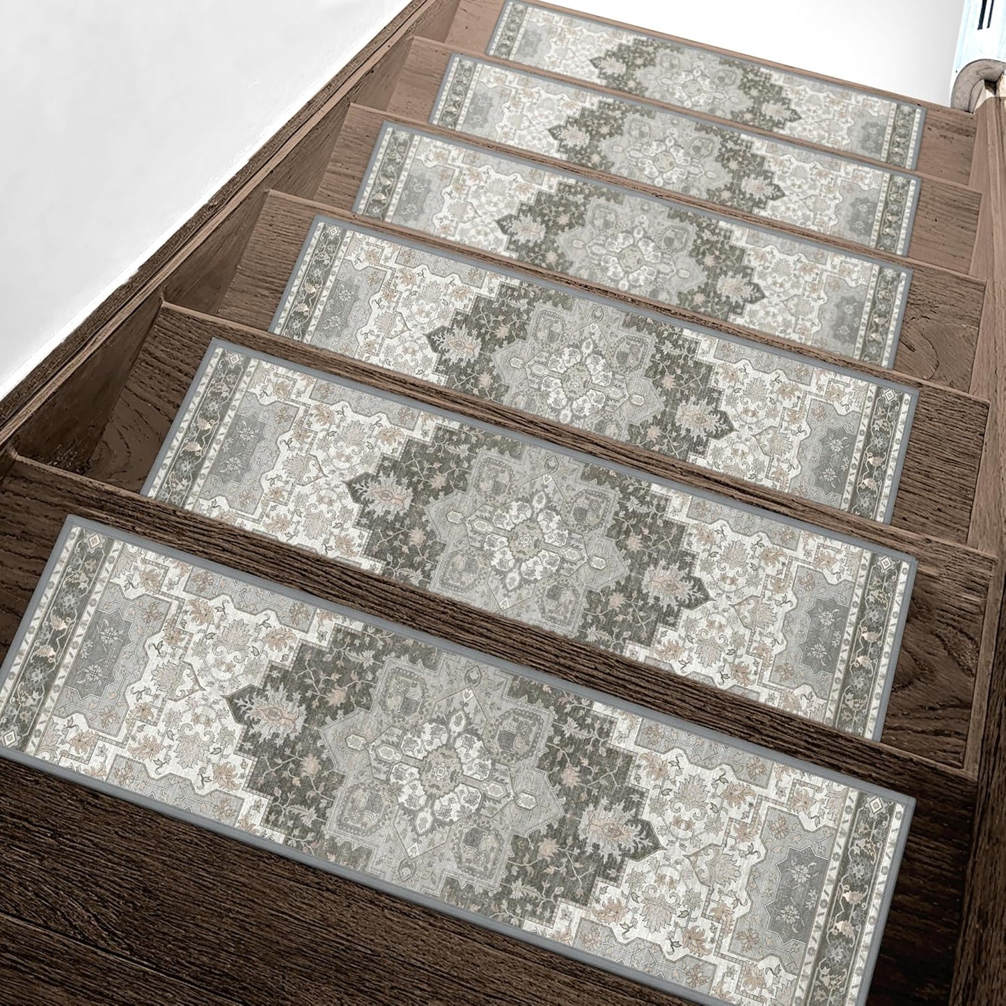 sarben Non Slip Stair Treads for Wooden Steps 15PCS - 8"x30" Indoor Safety Carpet, Edging Mats with TPE Adhesive Backing, Pet and Elderly Friendly Stair Rugs (Taupe) - Colors A